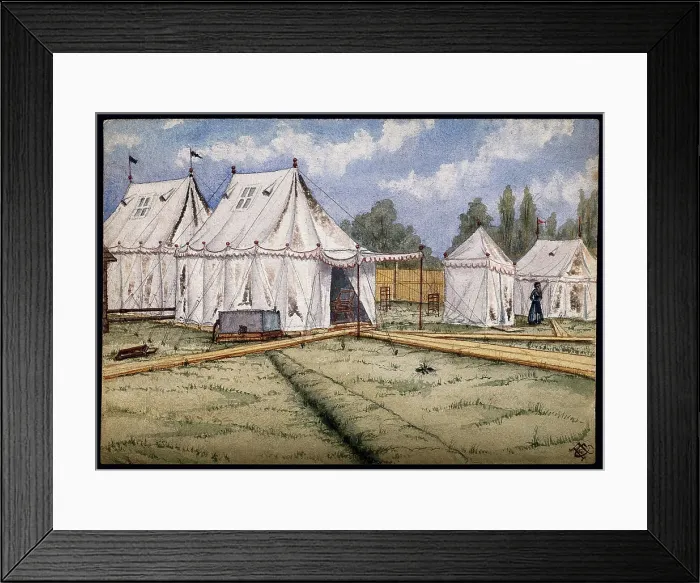 Framed Print : St Pancras Smallpox Hospital, London: housed in a tented camp at Finchley, 1881. Creator: Frank Collins Framed Print : St Pancras Smallpox Hospital, London: housed in a tented camp at Finchley, 1881. Creator: Frank Collins