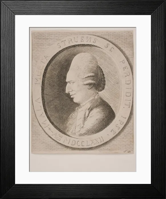 Framed Print : Portrait of Count Johann Friedrich Struensee (1737-1772), 1772. Creator: Kleve, Terkel (1743-1797) Framed Print : Portrait of Count Johann Friedrich Struensee (1737-1772), 1772. Creator: Kleve, Terkel (1743-1797)