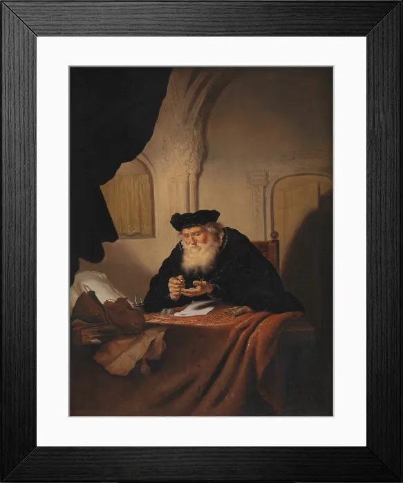 Framed Print : An Old Man Counting his Money, 1635. Creator: Koninck, Salomon (1609-1656) Framed Print : An Old Man Counting his Money, 1635. Creator: Koninck, Salomon (1609-1656)