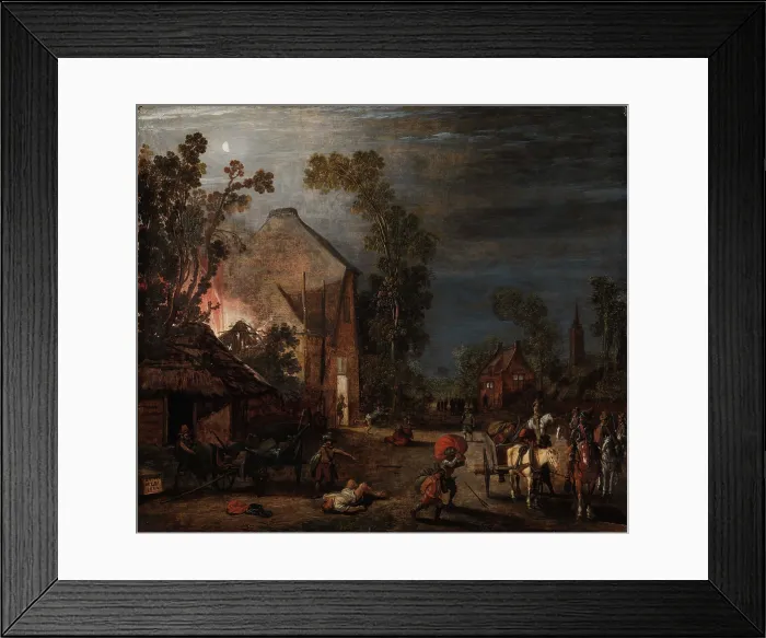 Framed Print : A Village Looted at Night, 1620. Creator: Velde, Esaias, van de (1591-1630) Framed Print : A Village Looted at Night, 1620. Creator: Velde, Esaias, van de (1591-1630)