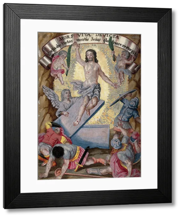 Framed Print : The resurrected Christ rises over terrified soldiers. Creator: Unknown Framed Print : The resurrected Christ rises over terrified soldiers. Creator: Unknown