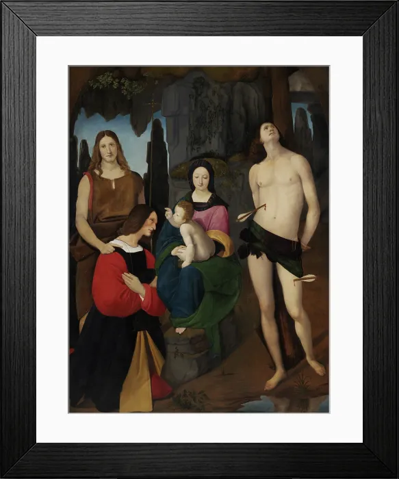 Framed Print : Madonna and Child with Saint John the Baptist, Saint Sebastian and Donor Bassiano Da Ponte, c.1508. Creator: Boltraffio, Giovanni Antonio (1467-1516) Framed Print : Madonna and Child with Saint John the Baptist, Saint Sebastian and Donor Bassiano Da Ponte, c.1508. Creator: Boltraffio, Giovanni Antonio (1467-1516)