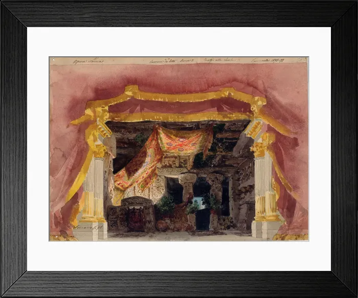 Framed Print : Stage design for the opera Les Huguenots by Giacomo Meyerbeer, 1899. Creator: Ferrario, Carlo (1833-1907) Framed Print : Stage design for the opera Les Huguenots by Giacomo Meyerbeer, 1899. Creator: Ferrario, Carlo (1833-1907)
