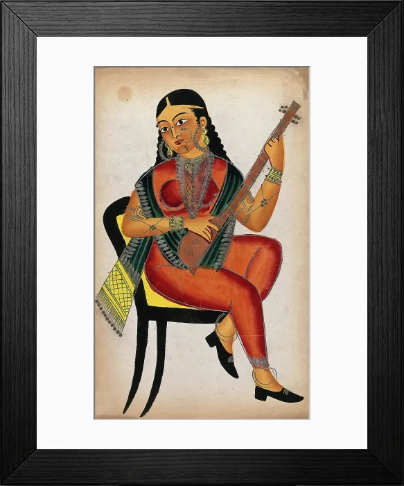 Framed Print : A seated courtesan playing a sitar. Creator: Unknown Framed Print : A seated courtesan playing a sitar. Creator: Unknown