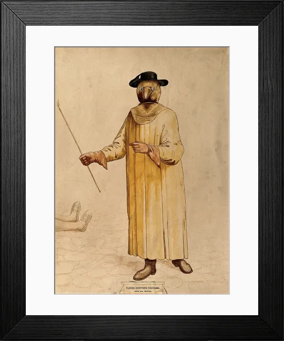 Framed Print : A physician wearing a seventeenth century plague preventive costume. Creator: Unknown Framed Print : A physician wearing a seventeenth century plague preventive costume. Creator: Unknown
