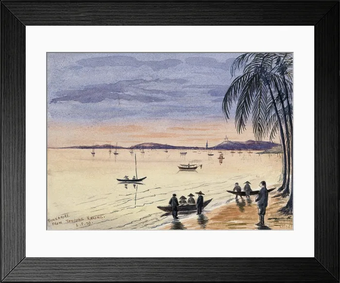 Framed Print : Singapore: view towards Singapore from the beach at Tanjong Katong at sunset, 1879. Creator: John Edmund Taylor Framed Print : Singapore: view towards Singapore from the beach at Tanjong Katong at sunset, 1879. Creator: John Edmund Taylor