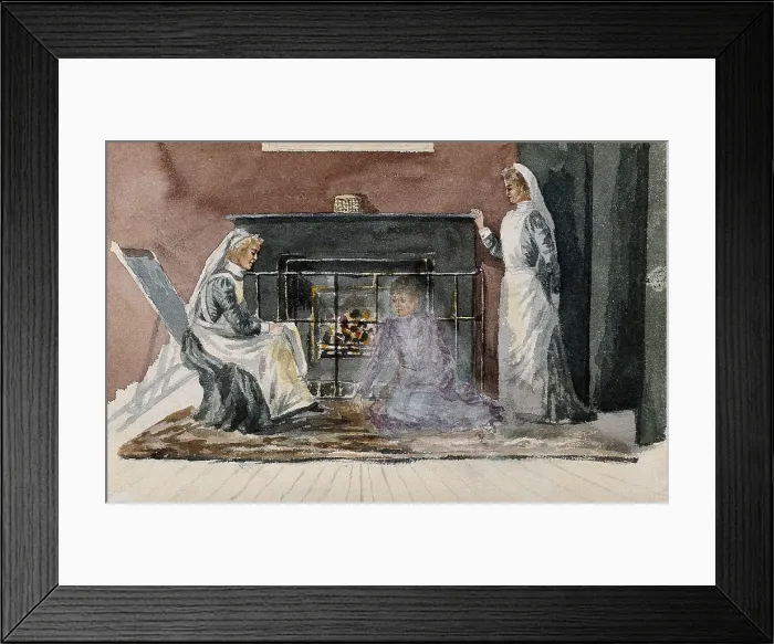 Framed Print : The London Fever Hospital, Liverpool Road, Islington: two nurses and a patient [?] in front... 1891 Creator: Nurse Flower