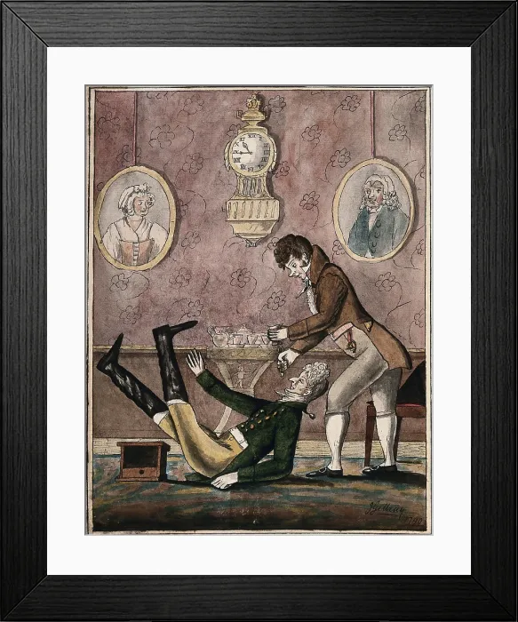 Framed Print : A wealthy patient falls over having a tooth extracted with vigour by a fashionable dentist, 1790. Creator: Unknown Framed Print : A wealthy patient falls over having a tooth extracted with vigour by a fashionable dentist, 1790. Creator: Unknown