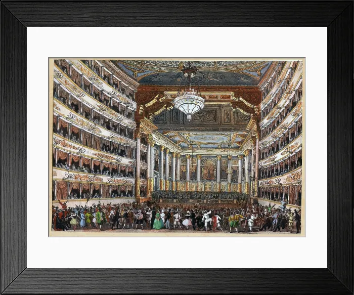 Framed Print : Teatro alla Scala during a carnival party, Early 19th century. Creator: Anonymous Framed Print : Teatro alla Scala during a carnival party, Early 19th century. Creator: Anonymous