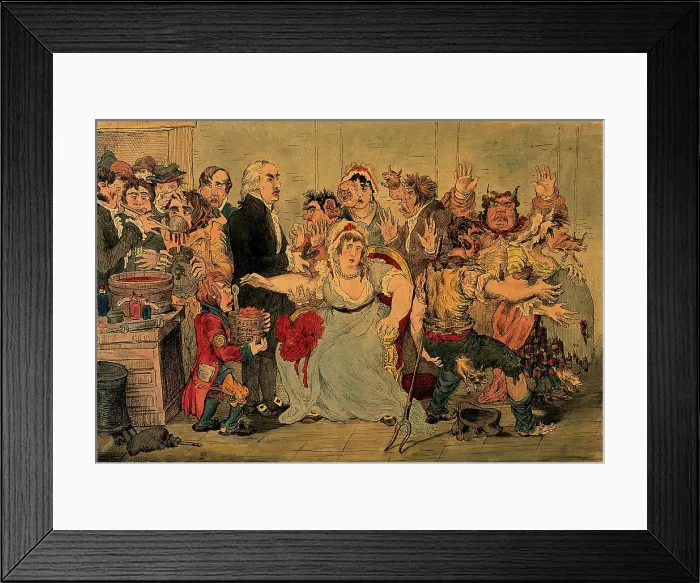 Framed Print : Edward Jenner vaccinating patients in the Smallpox and Inoculation Hospital at St Pancras... Creator: James Gillray Framed Print : Edward Jenner vaccinating patients in the Smallpox and Inoculation Hospital at St Pancras... Creator: James Gillray