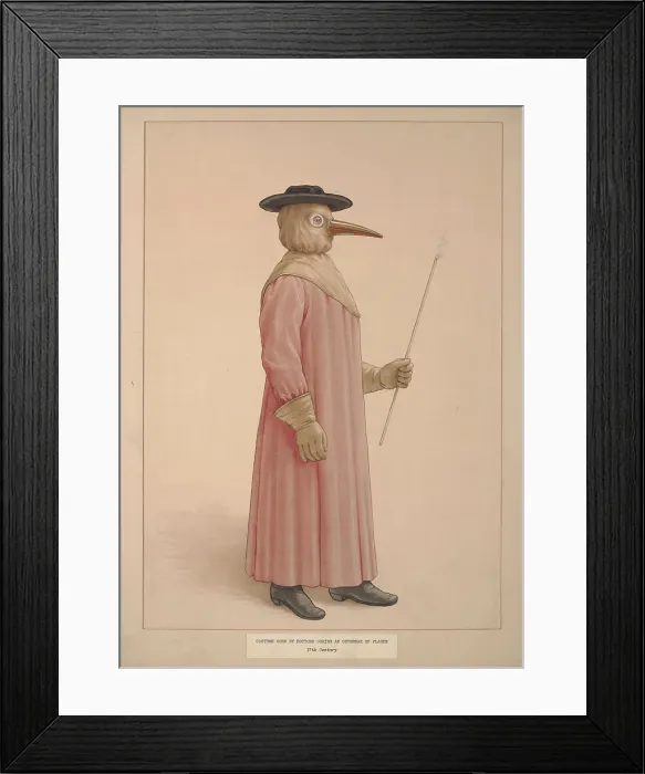 Framed Print : A physician wearing a seventeenth century plague preventive costume, (1910?). Creator: Unknown Framed Print : A physician wearing a seventeenth century plague preventive costume, (1910?). Creator: Unknown