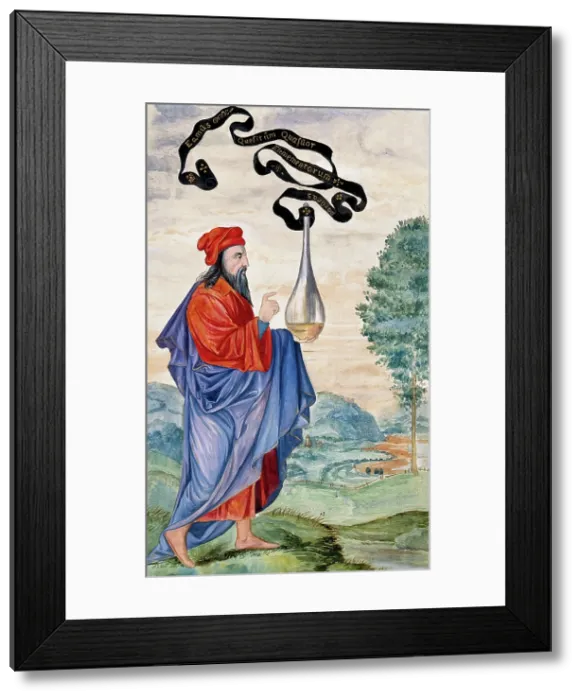 Framed Print : An alchemical adept carrying the vase of Hermes, which is inscribed Let us... 1900-1909. Creator: Edith Annie Ibbs Framed Print : An alchemical adept carrying the vase of Hermes, which is inscribed Let us... 1900-1909. Creator: Edith Annie Ibbs