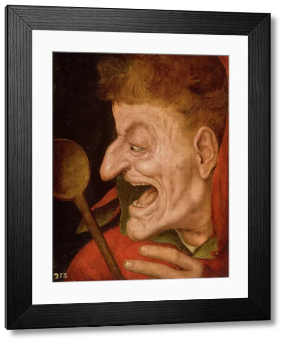 Framed Print : A jester: a grotesque head of a fool brandishing a wooden spoon. Creator: Massys, Quentin Framed Print : A jester: a grotesque head of a fool brandishing a wooden spoon. Creator: Massys, Quentin