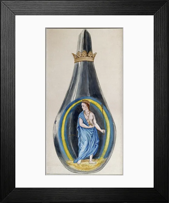 Framed Print : A queen dressed in blue, representing mercury, in a crowned alchemical flask, 1900-1909. Creator: Edith Annie Ibbs Framed Print : A queen dressed in blue, representing mercury, in a crowned alchemical flask, 1900-1909. Creator: Edith Annie Ibbs