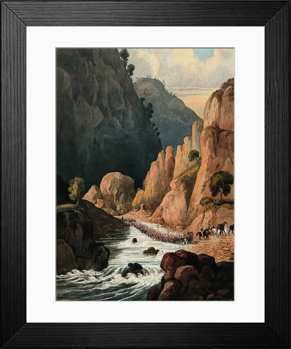 Framed Print : Cavalry marching through a mountain river, Afghanistan. Creator: Unknown Framed Print : Cavalry marching through a mountain river, Afghanistan. Creator: Unknown