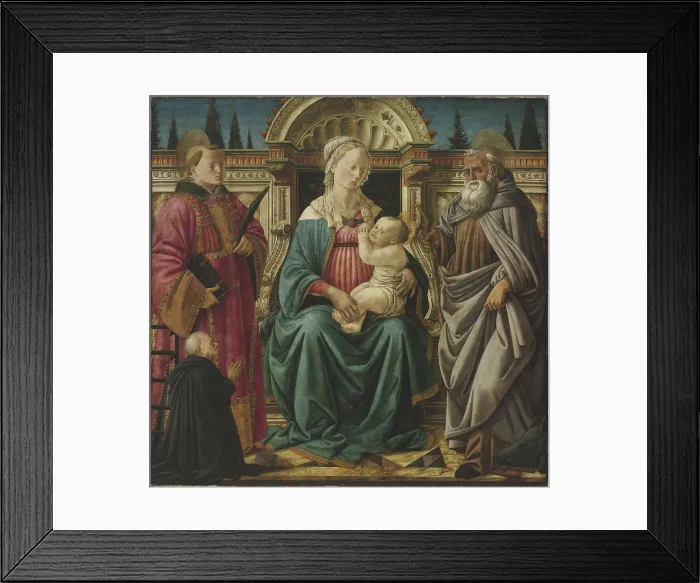 Framed Print : Madonna and Child Enthroned with Saint Lawrence, Saint Anthony Abbot and Canon... c1470. Creator: Fra Diamante (c. 1430?c. 1492) Framed Print : Madonna and Child Enthroned with Saint Lawrence, Saint Anthony Abbot and Canon... c1470. Creator: Fra Diamante (c. 1430?c. 1492)