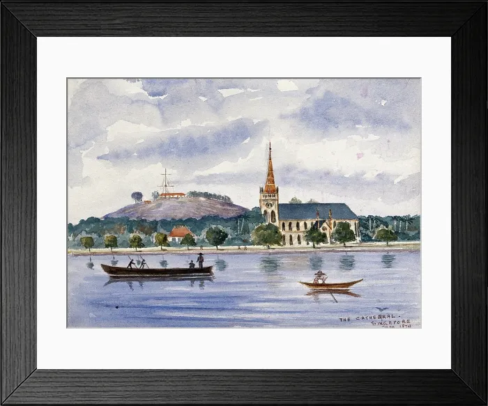 Framed Print : Singapore: view across the harbour to Fort Canning and the cathedral, 1879. Creator: John Edmund Taylor Framed Print : Singapore: view across the harbour to Fort Canning and the cathedral, 1879. Creator: John Edmund Taylor