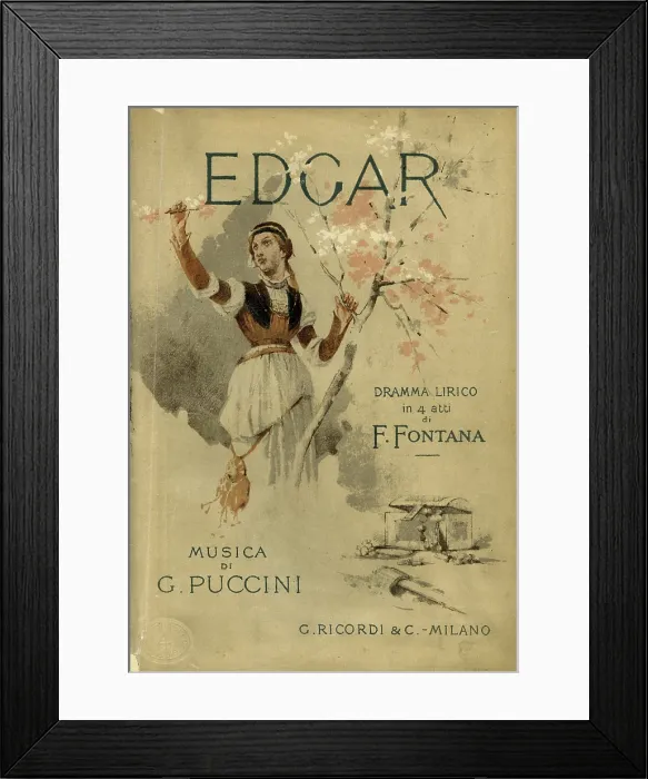 Framed Print : Cover of the libretto for the opera Edgar by Giacomo Puccini, 1888. Creator: Zuccarelli, Giovanni (1846-1897) Framed Print : Cover of the libretto for the opera Edgar by Giacomo Puccini, 1888. Creator: Zuccarelli, Giovanni (1846-1897)
