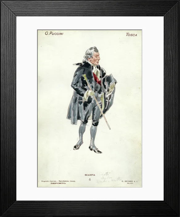 Framed Print : Costume design for the opera Tosca by Giacomo Puccini, 1900. Creator: Hohenstein, Adolfo (1854-1928) Framed Print : Costume design for the opera Tosca by Giacomo Puccini, 1900. Creator: Hohenstein, Adolfo (1854-1928)