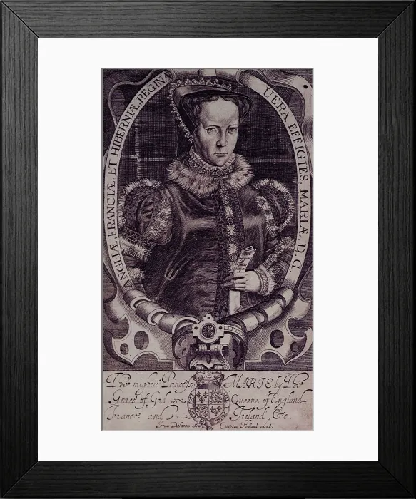 Framed Print : Mary I, Queen of England and Ireland, 1618. Creators: Renold Elstrack, Francis Delaram Framed Print : Mary I, Queen of England and Ireland, 1618. Creators: Renold Elstrack, Francis Delaram