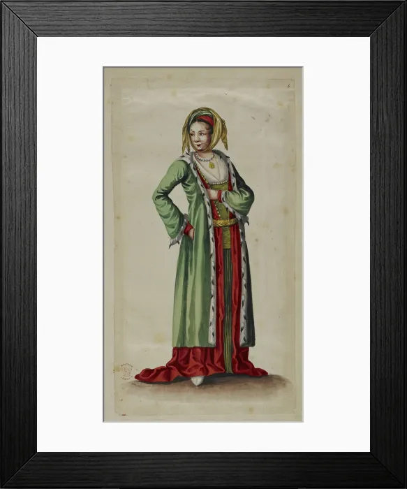 Framed Print : Drawing of a woman in costume of Transylvania, 17th century. Creator: Unknown Framed Print : Drawing of a woman in costume of Transylvania, 17th century. Creator: Unknown