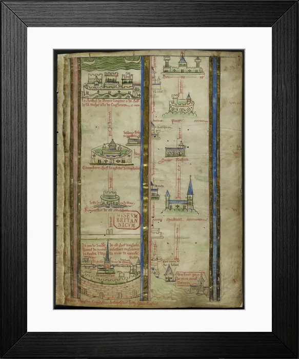 Framed Print : Part of an itinerary from London to Jerusalem by Matthew Paris, 1250-1259. Creator: Unknown Framed Print : Part of an itinerary from London to Jerusalem by Matthew Paris, 1250-1259. Creator: Unknown
