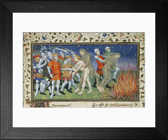 Framed Print : Alexander burns a wild man, early 15th century. Creator: Unknown Framed Print : Alexander burns a wild man, early 15th century. Creator: Unknown