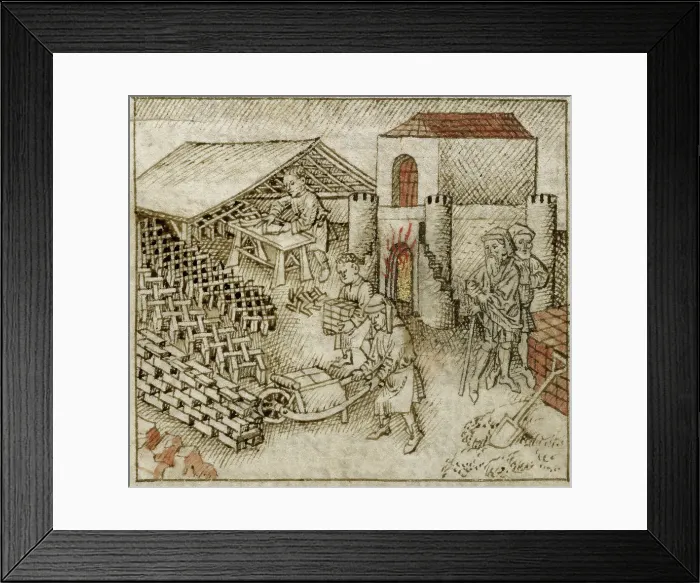 Framed Print : Book of Exodus: Israelites making bricks, mid 15th century. Creator: Unknown Framed Print : Book of Exodus: Israelites making bricks, mid 15th century. Creator: Unknown