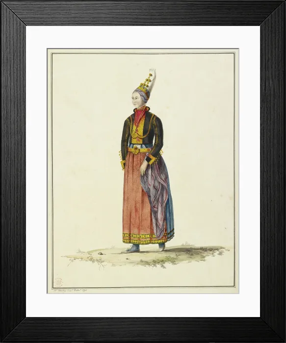 Framed Print : Drawing of an Icelandic woman in her bridal dress, 1772. Creator: John Clovelly Framed Print : Drawing of an Icelandic woman in her bridal dress, 1772. Creator: John Clovelly