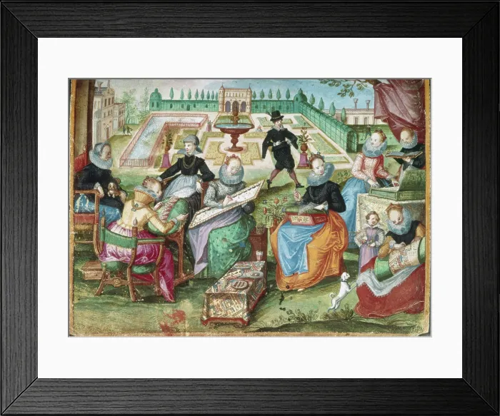 Framed Print : Ladies in a garden embroidering, 1603-1637. Creator: Gervasius Fabricius Framed Print : Ladies in a garden embroidering, 1603-1637. Creator: Gervasius Fabricius
