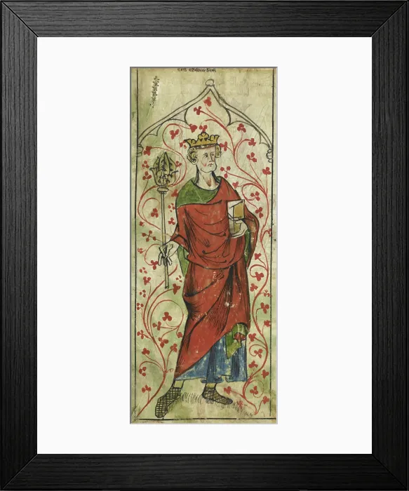 Framed Print : Sanctus Edwardus, Edward the Confessor, standing with a sceptre and a book, c1307-c1327. Creator: Unknown Framed Print : Sanctus Edwardus, Edward the Confessor, standing with a sceptre and a book, c1307-c1327. Creator: Unknown
