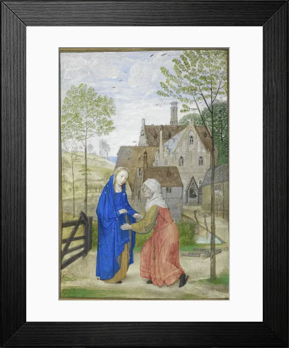 Framed Print : Office of Lauds: The Visitation. Mary and Elizabeth in the garden of a country house, 1485-1490. Creator: Unknown Framed Print : Office of Lauds: The Visitation. Mary and Elizabeth in the garden of a country house, 1485-1490. Creator: Unknown