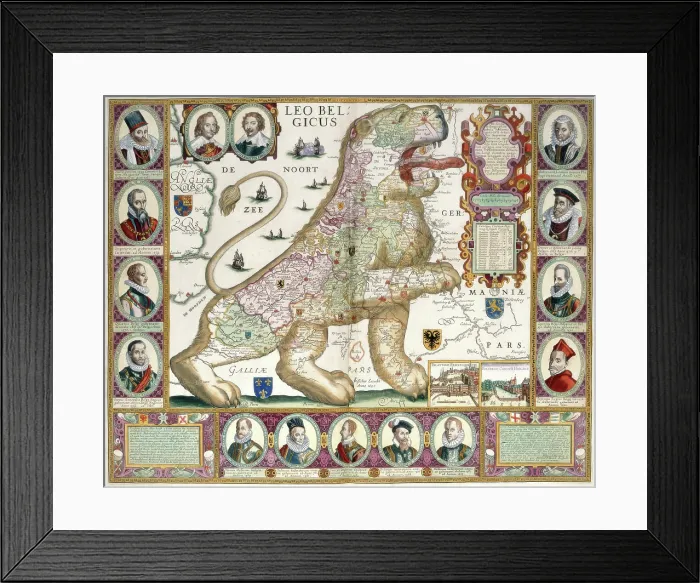 Framed Print : The lion of the low countries. Map in the shape of a lion, 1600-1750. Creator: Joannes van Deutecum. The lion of the low countries. Map in the shape of a lion, 1600-1750. Creator: Joannes van Deutecum Framed Print : The lion of the low countries. Map in the shape of a lion, 1600-1750. Creator: Joannes van Deutecum. The lion of the low countries. Map in the shape of a lion, 1600-1750. Creator: Joannes van Deutecum