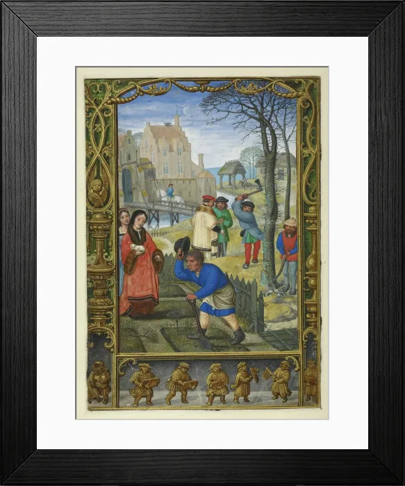 Framed Print : Calendar scene for March: gardening and felling trees, 1520-1530. Creator: Unknown Framed Print : Calendar scene for March: gardening and felling trees, 1520-1530. Creator: Unknown
