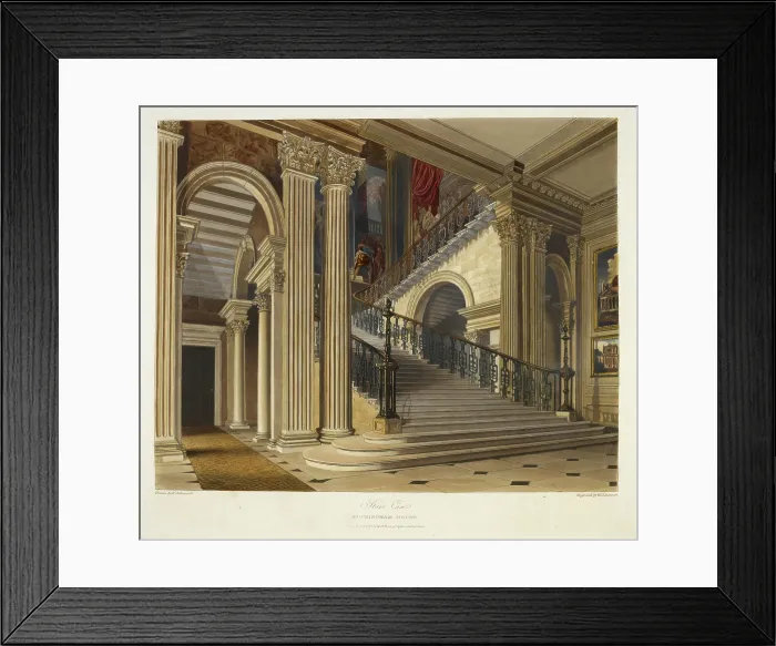 Framed Print : Stair Case, Buckingham House, 1819. Creator: William James Bennett Framed Print : Stair Case, Buckingham House, 1819. Creator: William James Bennett