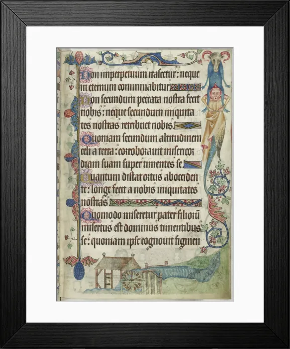 Framed Print : Psalm 103; a watermill, c1325-1335. Creator: Unknown Framed Print : Psalm 103; a watermill, c1325-1335. Creator: Unknown