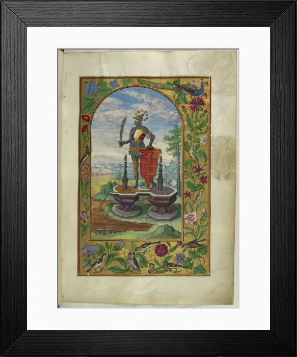 Framed Print : Knight standing on fountains, 1582. Creator: Unknown Framed Print : Knight standing on fountains, 1582. Creator: Unknown