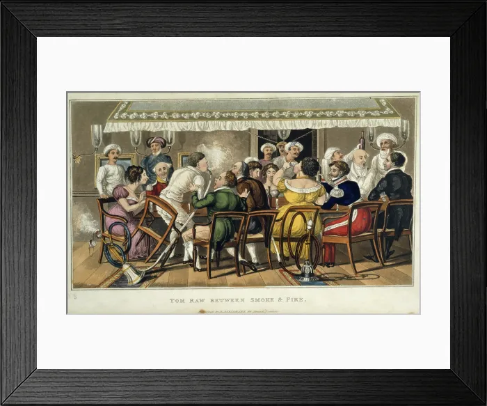 Framed Print : Tom Raw between smoke and fire, 1828. Creator: Sir Charles D'Oyly. Tom Raw between smoke and fire, 1828. Creator: Sir Charles D'Oyly Framed Print : Tom Raw between smoke and fire, 1828. Creator: Sir Charles D'Oyly. Tom Raw between smoke and fire, 1828. Creator: Sir Charles D'Oyly