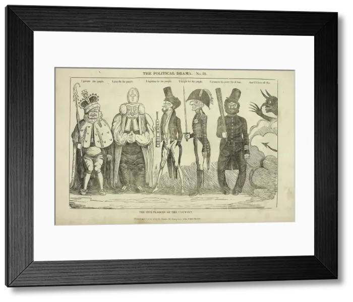 Framed Print : The Political Drama, No. 19: the Five Plagues of the Country, 1834-1835. Creator: Charles Jameson Grant. The Political Drama, No. 19: the Five Plagues of the Country, 1834-1835. Creator: Charles Jameson Grant Framed Print : The Political Drama, No. 19: the Five Plagues of the Country, 1834-1835. Creator: Charles Jameson Grant. The Political Drama, No. 19: the Five Plagues of the Country, 1834-1835. Creator: Charles Jameson Grant