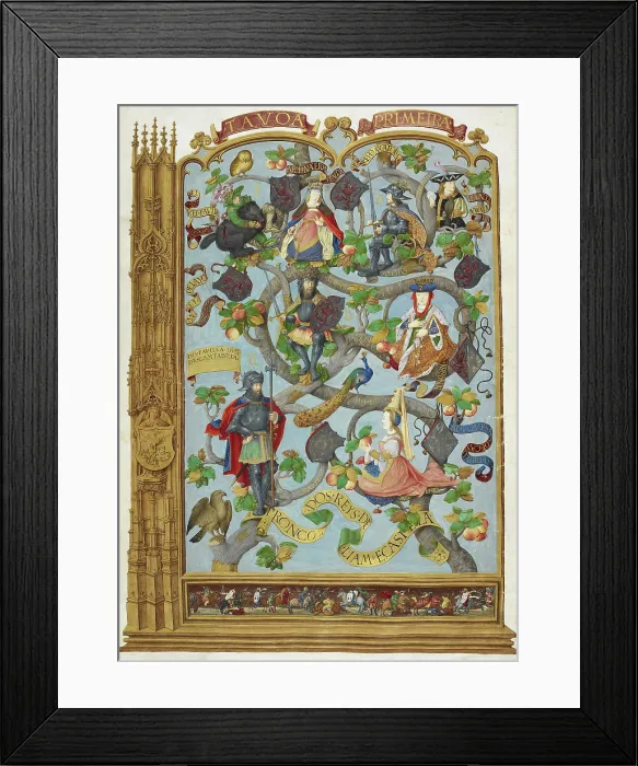 Framed Print : Genealogical tree of the Kings of Leon and Castille, 1530-1534. Creator: Antonio de Hollanda Framed Print : Genealogical tree of the Kings of Leon and Castille, 1530-1534. Creator: Antonio de Hollanda