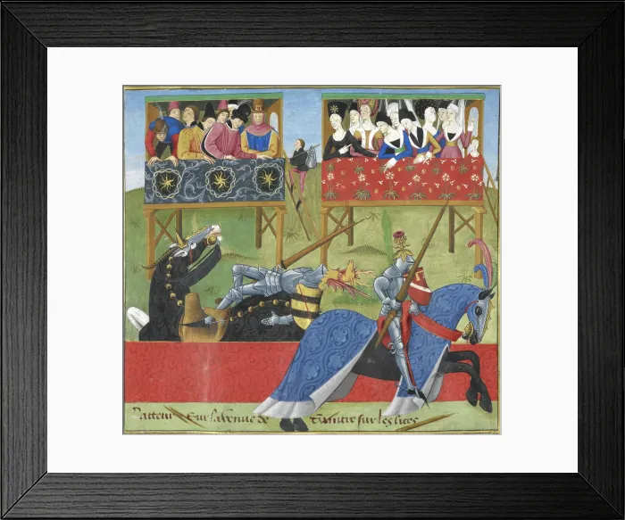 Framed Print : Jean de Saintre jousts with the Spanish knight, Enguerrant, at a tournament, 1470. Creator: Unknown Framed Print : Jean de Saintre jousts with the Spanish knight, Enguerrant, at a tournament, 1470. Creator: Unknown