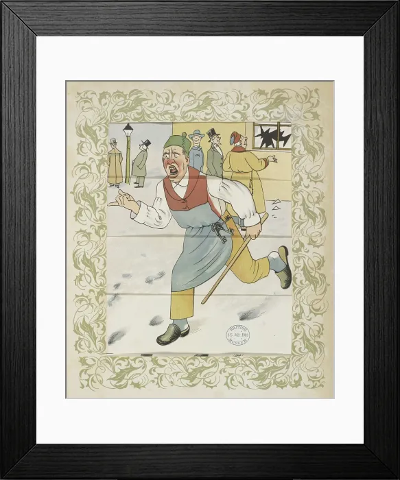 Framed Print : Angry shop-owner, 1900. Creator: Lothar Meggendorfer Framed Print : Angry shop-owner, 1900. Creator: Lothar Meggendorfer