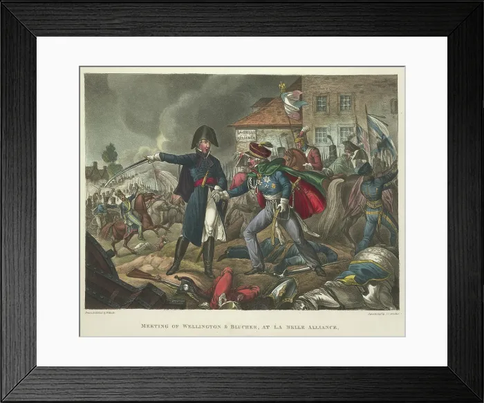 Framed Print : The meeting of Wellington and Blucher, at La Belle Alliance, during the Battle of Waterloo, 1815. Th Creator: William Heath Framed Print : The meeting of Wellington and Blucher, at La Belle Alliance, during the Battle of Waterloo, 1815. Th Creator: William Heath