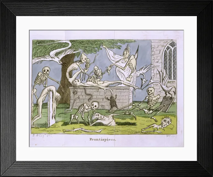 Framed Print : Skeletons and ghosts in a graveyard, 1808. Creator: Unknown Framed Print : Skeletons and ghosts in a graveyard, 1808. Creator: Unknown