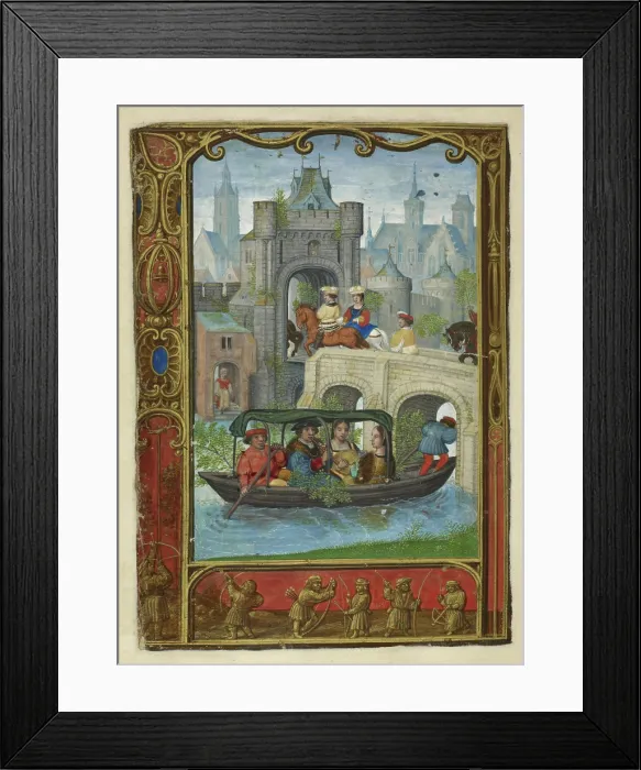 Framed Print : Calendar scene for May: Boating party, 1520-1530. Creator: Workshop of Simon Bening Framed Print : Calendar scene for May: Boating party, 1520-1530. Creator: Workshop of Simon Bening