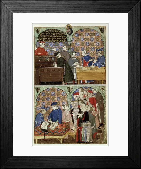 Framed Print : Counting house, late 14th century. Creator: The Monk of Hyeres Framed Print : Counting house, late 14th century. Creator: The Monk of Hyeres