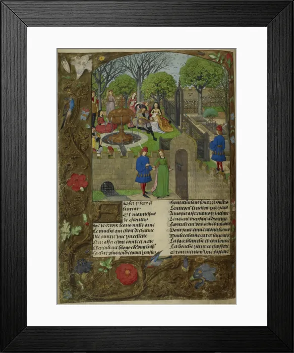 Framed Print : Lutenist and singers in a walled garden, the Lover and Dame Oyseuse... 1490-1500. Creator: Unknown Framed Print : Lutenist and singers in a walled garden, the Lover and Dame Oyseuse... 1490-1500. Creator: Unknown