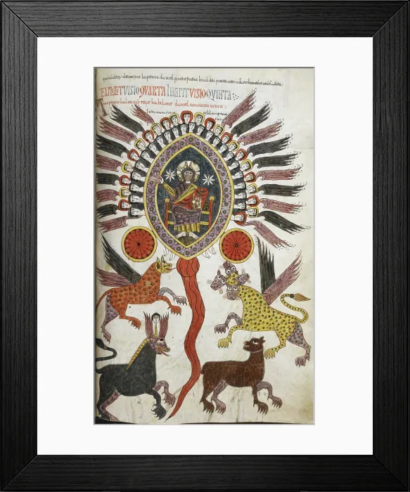 Framed Print : Daniel's vision of the four beasts from the sea and the Ancient of Days, 1109. Creator: Petrus. Daniel's vision of the four beasts from the sea and the Ancient of Days, 1109. Creator: Petrus Framed Print : Daniel's vision of the four beasts from the sea and the Ancient of Days, 1109. Creator: Petrus. Daniel's vision of the four beasts from the sea and the Ancient of Days, 1109. Creator: Petrus