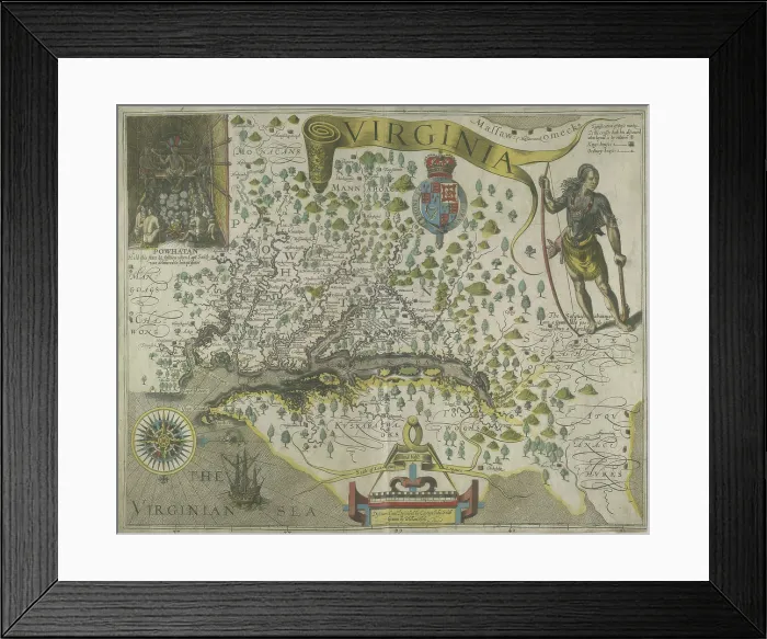 Framed Print : Map of Virginia, 1618. Creator: Theodor de Bry Framed Print : Map of Virginia, 1618. Creator: Theodor de Bry