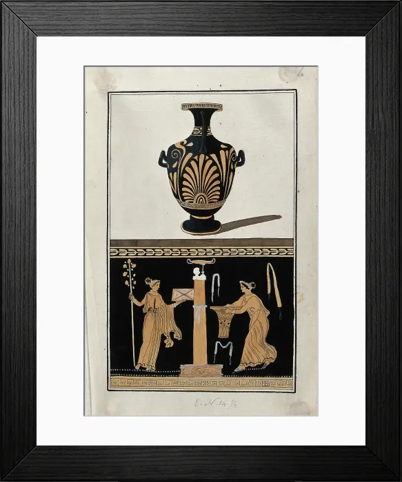 Framed Print : Above, red-figured Greek water jar (hydria) decorated with a palm motif; below... 1760-9. Creator: Augustin Dahlsteen Framed Print : Above, red-figured Greek water jar (hydria) decorated with a palm motif; below... 1760-9. Creator: Augustin Dahlsteen